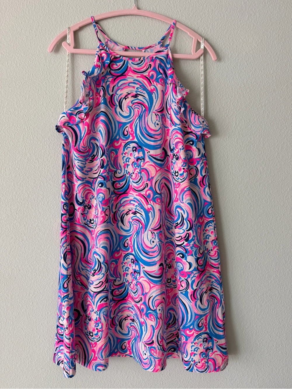 Lilly Pulitzer Pima Cotton Shift Dress Keyhole Cutout Pink Blue Resort Beach M